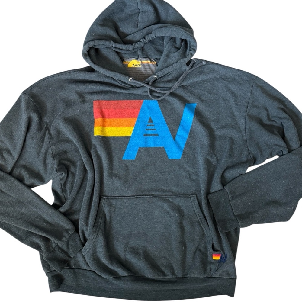 Aviator Nation Charcoal Hoodie with Blue and Red-Yellow Logo Sz XL